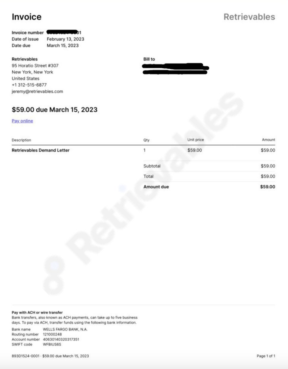 Sample invoice design illustrating the critical information required for accurate billing and documentation purposes.